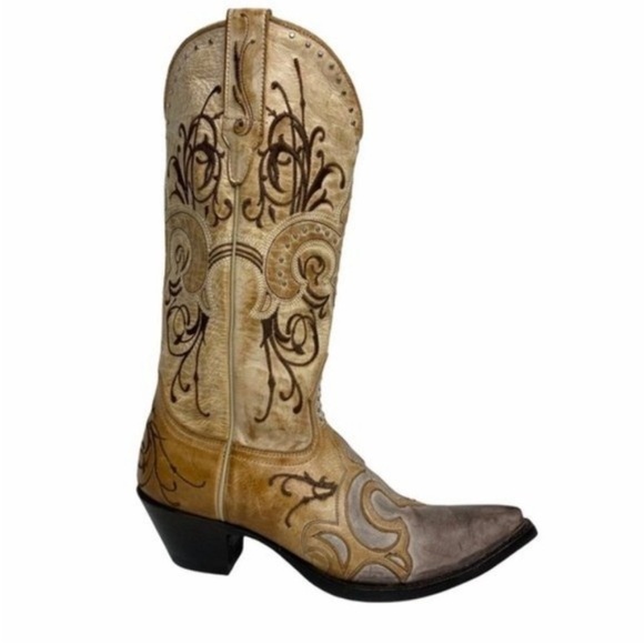 Sterling River Tan and Brown Embossed Leather Heeled Boots - Picture 2 of 13